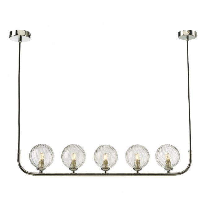 CRADLE 5 Light Bar Pendant in Chrome with Swirl Clear Glass Globe Shades
