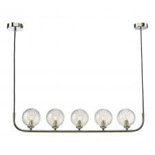 CRADLE 5 Light Bar Pendant in Chrome with Swirl Clear Glass Globe Shades