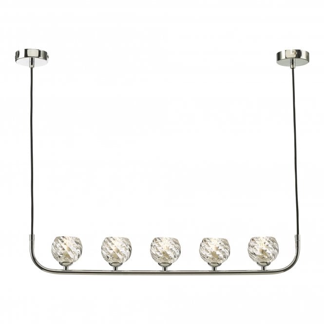 CRADLE 5 Light Bar Pendant in Chrome with Twisted Glass Shades