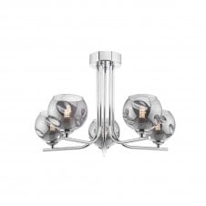 CRADLE 5 Light Semi Flush Fixture in Chrome with GL15 Smoked Organic Glass Shade