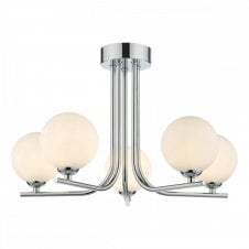 CRADLE 5 Light Semi Flush Fixture in Chrome with GL2 Opal Glass Globe Shade