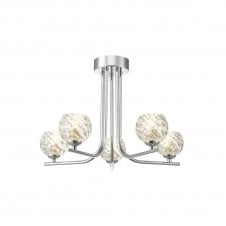 CRADLE 5 Light Semi Flush Fixture in Chrome with GL5 Twisted Open Glass Shade