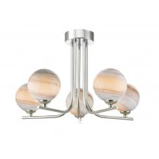 5 Light Semi Flush Fixture In Chrome With GL7L Large Planet Art Glass Globe Shade