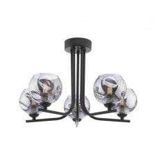 CRADLE 5 Light Semi Flush in Black with GL15 Smoked Organic Glass Shade