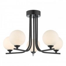 CRADLE 5 Light Semi Flush in Black with GL2 Opal Glass Globe Shade