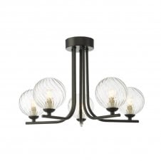 CRADLE 5 Light Semi Flush in Black with GL3 Twisted Glass Globe Shade