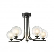 CRADLE 5 Light Semi Flush in Black with GL4 Opal Inner and Clear Glass Globe Shade
