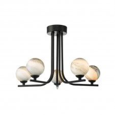 CRADLE 5 Light Semi Flush in Black with GL7 Planet Glass Globe Shade
