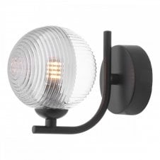 CRADLE Matt Black Wall Light with GL18 Smoked & Clear Ribbed Glass
