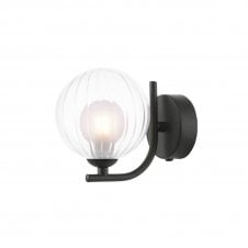CRADLE Matt Black Wall Light with GL20 Opal & Clear Ribbed Glass Shade