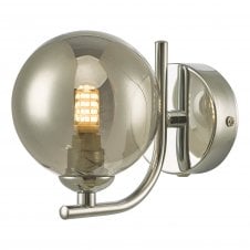 Switched chrome wall light with Smoked glass shade