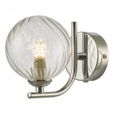 Switched chrome wall light with Swirl glass shade
