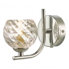 Switched chrome wall light with twisted glass shade