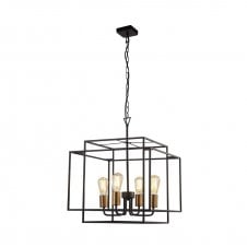 CRATE 4 Light Black Frame Ceiling Pendant With Bronze Lampholders