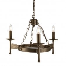 3 Light Medieval Chandelier in Wrought Iron