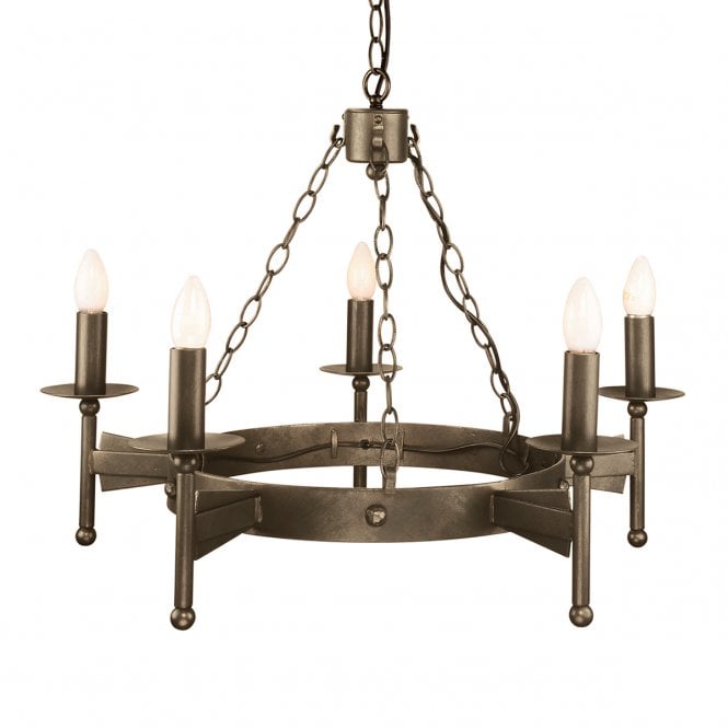 CROMWELL 5 Light Medieval Chandelier in Wrought Iron with Old Bronze Finish