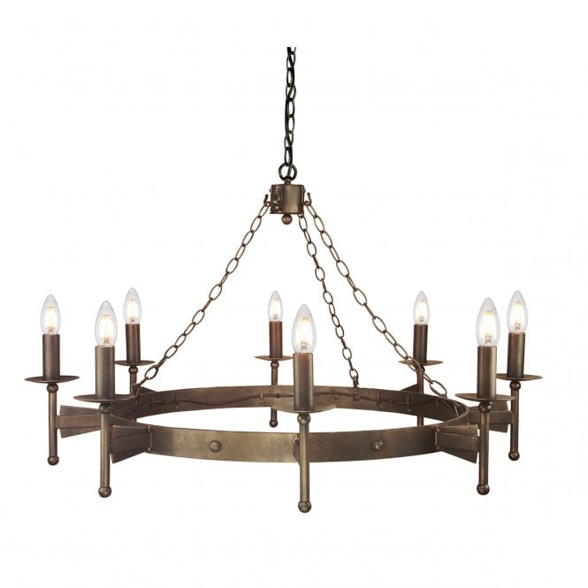 CROMWELL 8 Light Medieval Chandelier in Wrought Iron with Old Bronze Finish