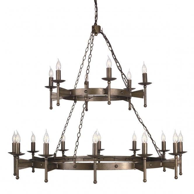 CROMWELL Very Large 18 Light 2 Tier Medieval Chandelier in Wrought Iron with Old Bronze Finish