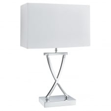 modern chrome cross table lamp with white shade