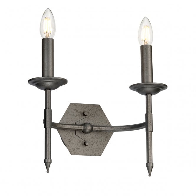 CROWN 2 light metalwork wall light in iron gate finish