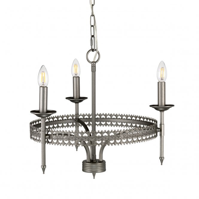 CROWN 3 light medieval style chandelier in iron gate finish