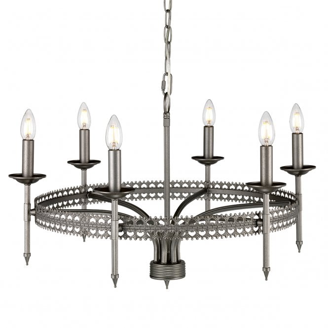 CROWN 6 light medieval style chandelier in iron gate finish