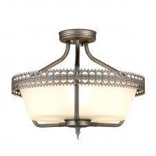 fretwork detailed dual mount ceiling light in iron gate finish