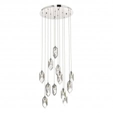 CRYSTAL 12 light chrome and crystal ceiling pendant cluster