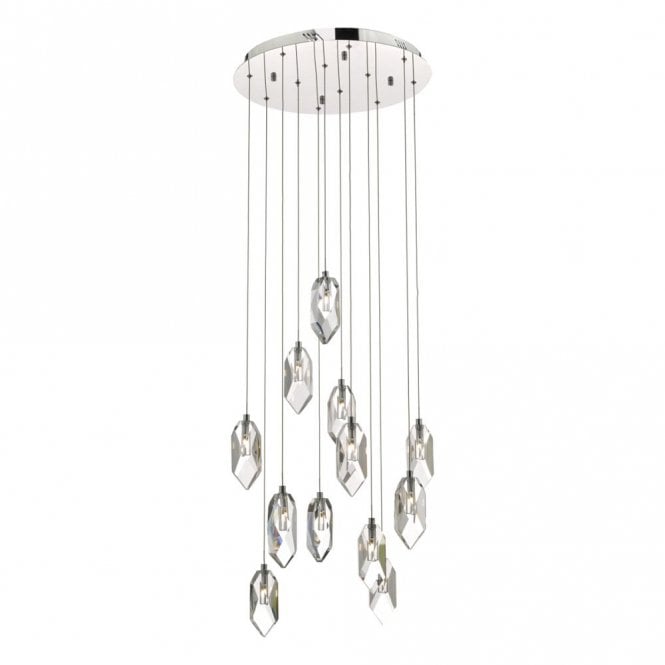 CRYSTAL 12 light chrome and crystal ceiling pendant cluster
