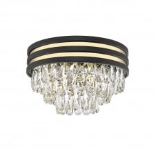 CUBA 4 Light Ceiling Flush Light in Gold and Matt Black with Crystal