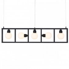 CUBA Linear Box Ceiling Pendant Bar in Black with Opal Globe Shades