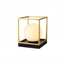 CUBEDECO Modern Deco Table Lamp Matt Black Painted Gold with Opal Glass Globe