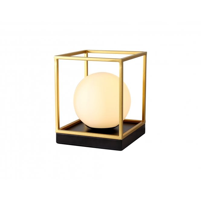 CUBEDECO Modern Deco Table Lamp Matt Black Painted Gold with Opal Glass Globe