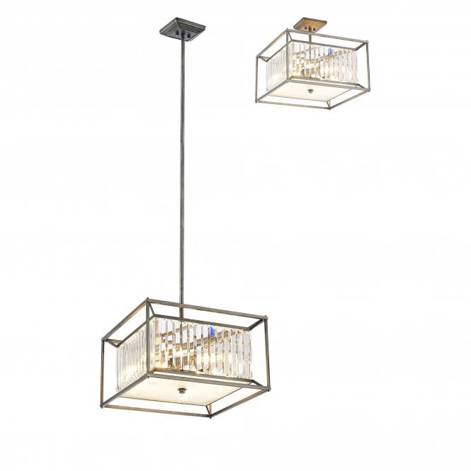 CUBOID Ceiling Pendant | 4 X E14 | Pewter | Clear | Grain Glass