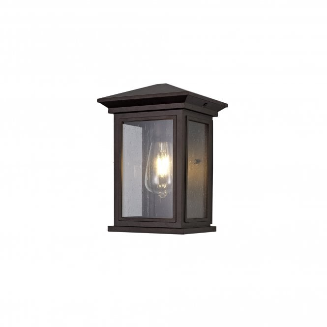 CURA Exterior Vintage Style Flush Wall Light IP54 Antique Bronze Finish with Seeded Glass