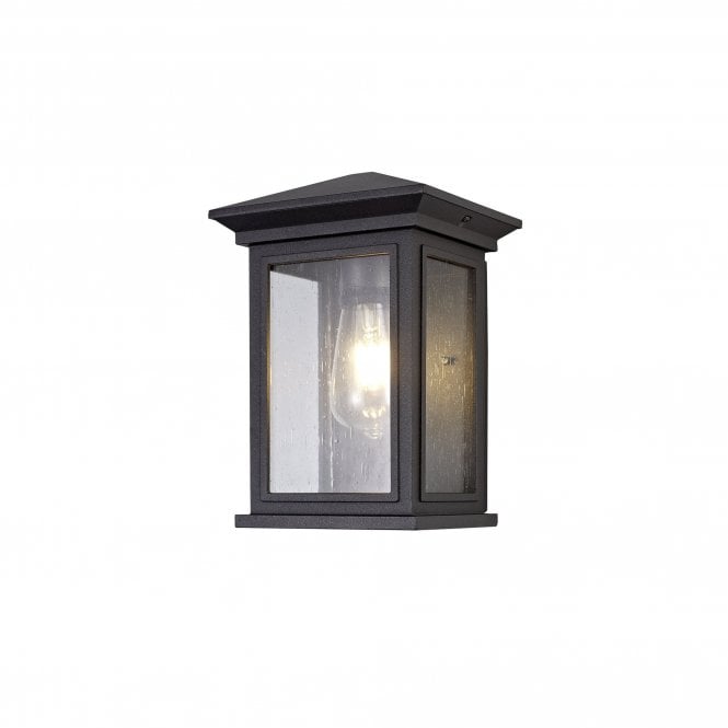 CURA Exterior Vintage Style Flush Wall Light IP54 Dark Grey Finish with Seeded Glass