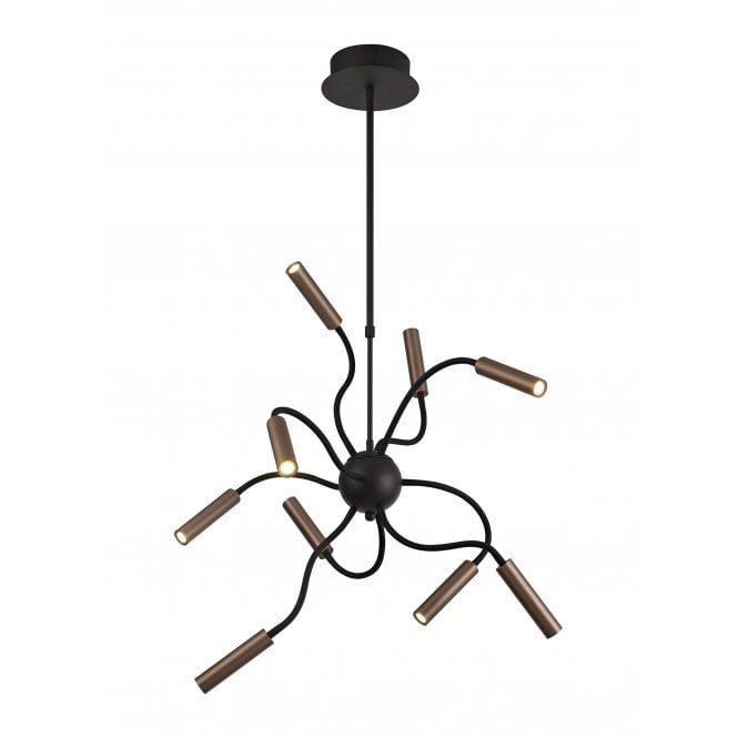 CUSTOM 9 Light Adjustable Arms Ceiling Pendant 9 x 4W LED Dimmable 3000K 2250lm Black/Satin Copper with 3 year warranty