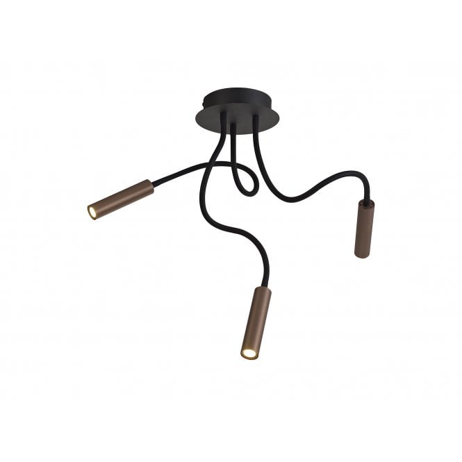 CUSTOM Bendy 3 Light Ceiling Light Black and Copper, Dimmable with 3 year warranty
