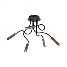 CUSTOM Bendy 5 Light Ceiling Light Black and Satin Copper with 3 year warranty