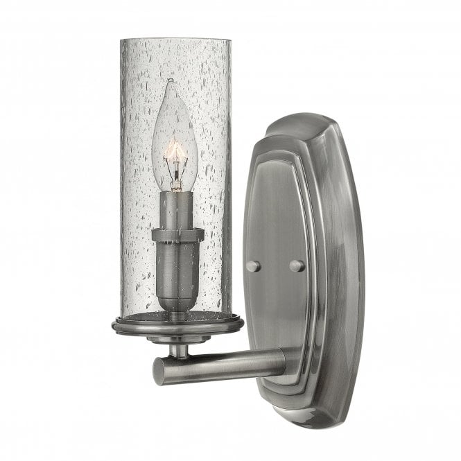 DAKOTA single polished antique nickel wall light with seeded glass