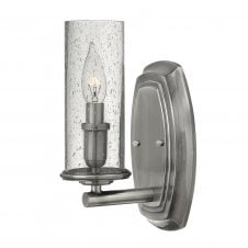 DAKOTA single polished antique nickel wall light with seeded glass