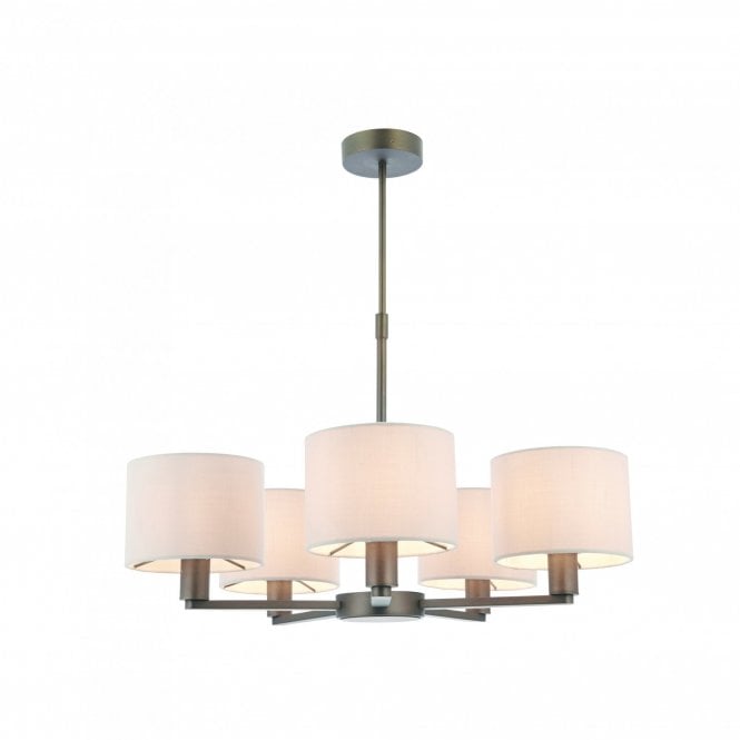 DALEY 5 light ceiling pendant in dark antique bronze with marble faux silk shades