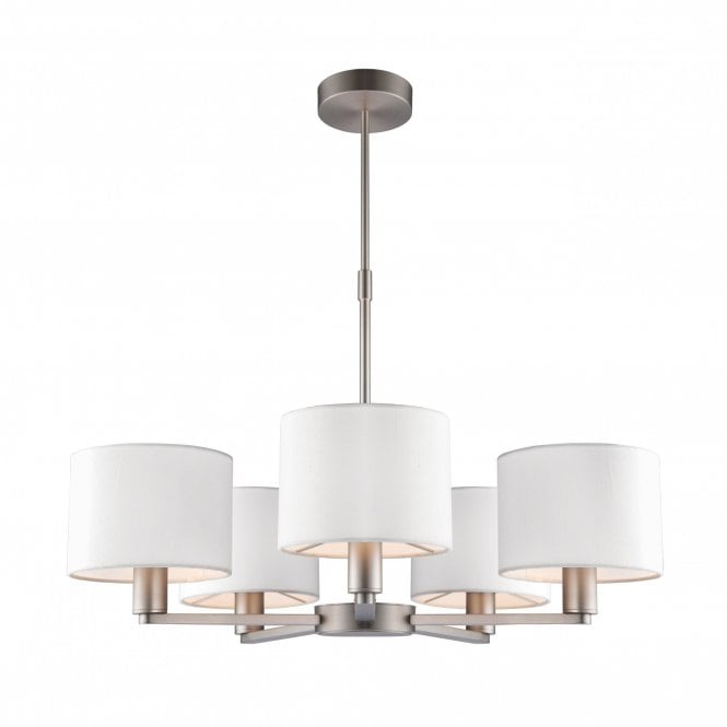 DALEY 5 light ceiling pendant in matte nickel with white shades