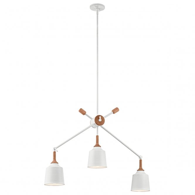 DANIKA 3 light mid century modern ceiling pendant in white with wooden accent