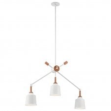 modern classic 3 light ceiling pendant in white with wooden accent