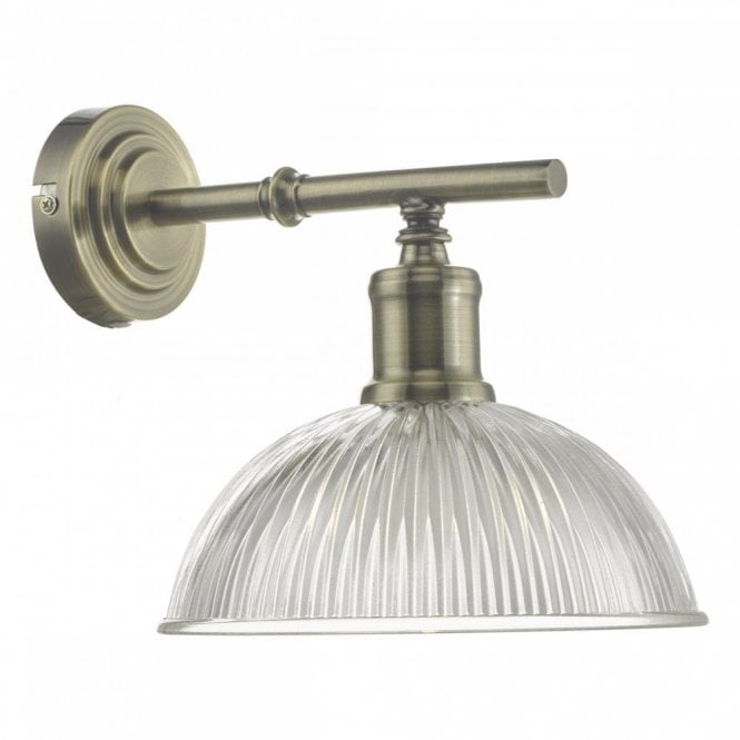 DARA industrial style antique brass wall light with prismatic glass shade