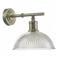 DARA industrial style antique brass wall light with prismatic glass shade