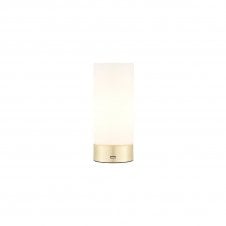 DARA USB touch lamp in brushed brass with opal glass shade