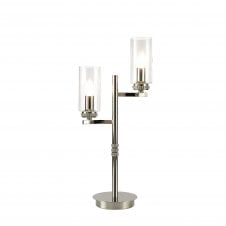 DARETTE 2 Light Table Lamp Polished Nickel with Cylinder Glass Shades