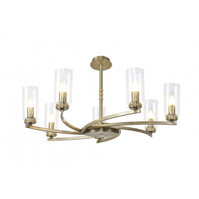 DARETTE 7 Light Dual Mount Pendant/Semi Ceiling Light in Antique Brass